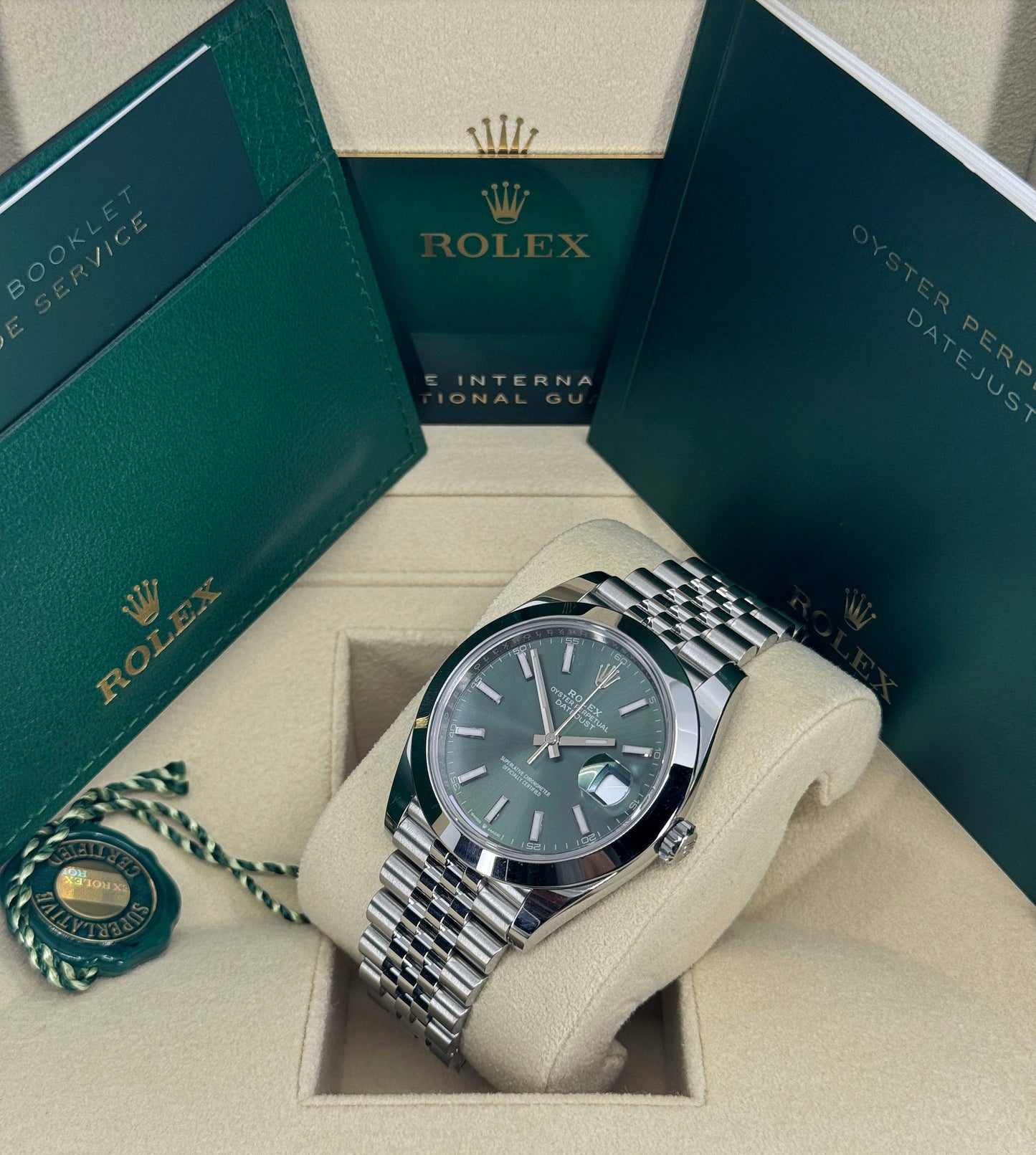 Rolex Datejust 41mm, Stainless Steel, Green, Jubilee, Ref# 126300-0020, dated 2024