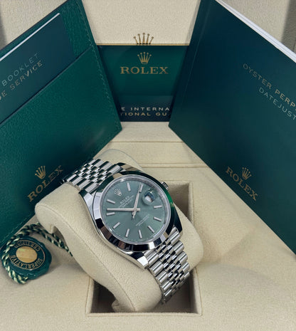 Rolex Datejust 41mm, Stainless Steel, Green, Jubilee, Ref# 126300-0020, dated 2024