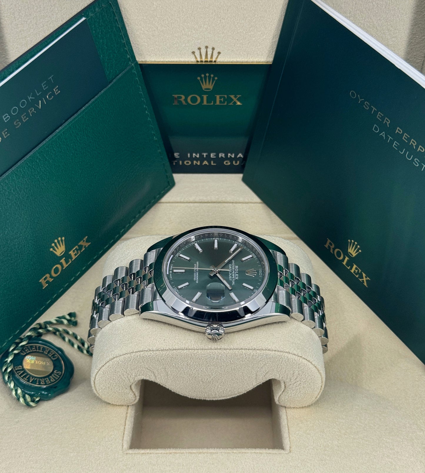 Rolex Datejust 41mm, Stainless Steel, Green, Jubilee, Ref# 126300-0020, dated 2024