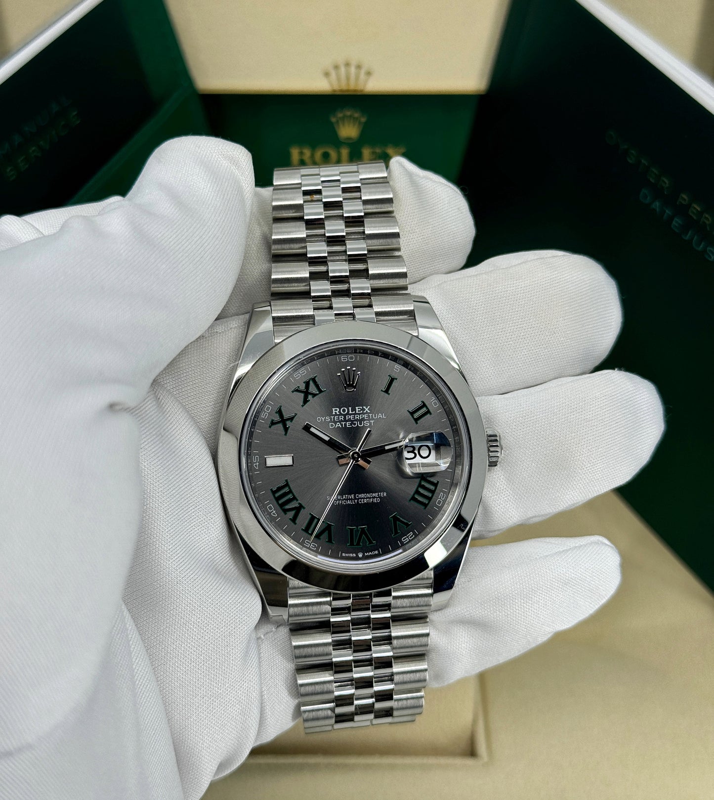 Rolex Datejust 41mm, Stainless Steel, Wimbledon, Slate, Jubilee, Ref# 126300-0014, dated 2024