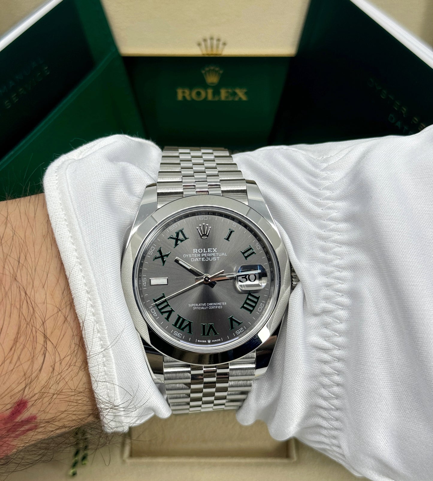 Rolex Datejust 41mm, Stainless Steel, Wimbledon, Slate, Jubilee, Ref# 126300-0014, dated 2024