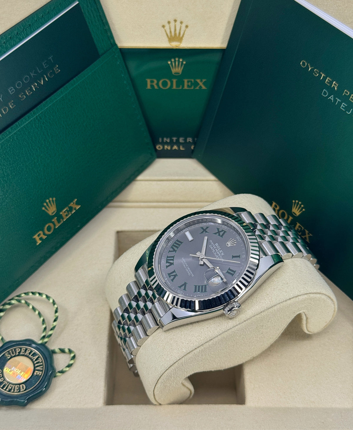 Rolex Datejust 41mm, Stainless Steel, Wimbledon, Slate, Jubilee, Ref# 126334-0022, dated 2026