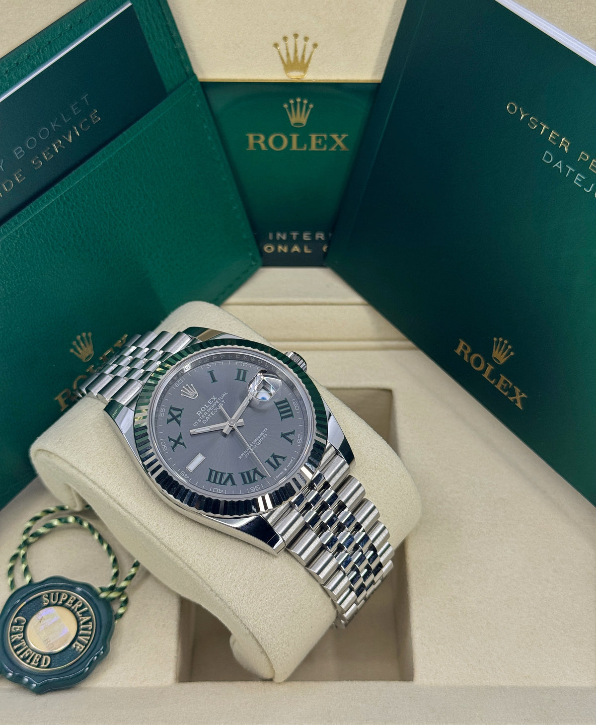 Rolex Datejust 41mm, Stainless Steel, Wimbledon, Slate, Jubilee, Ref# 126334-0022, dated 2026