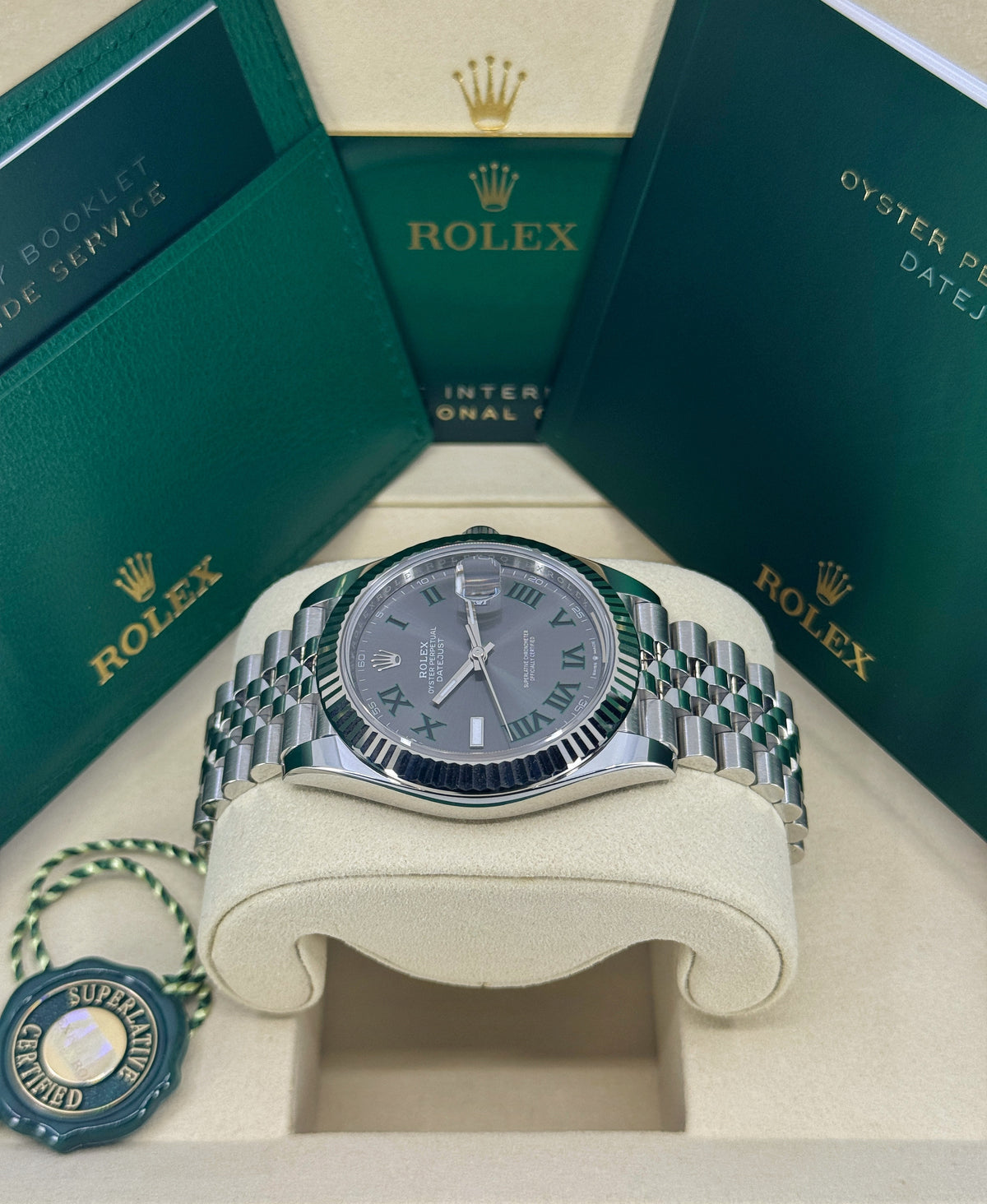 Rolex Datejust 41mm, Stainless Steel, Wimbledon, Slate, Jubilee, Ref# 126334-0022, dated 2026