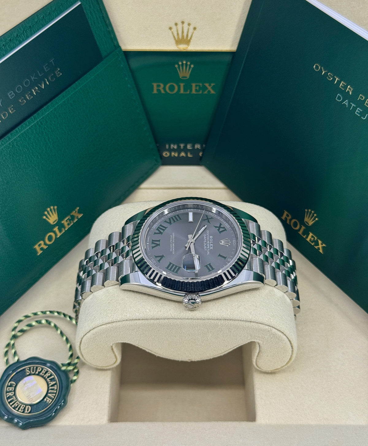 Rolex Datejust 41mm, Stainless Steel, Wimbledon, Slate, Jubilee, Ref# 126334-0022, dated 2026