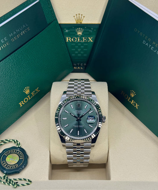 Rolex Datejust 41mm, Stainless Steel, Green, Jubilee, Ref# 126334-0028, dated 2026