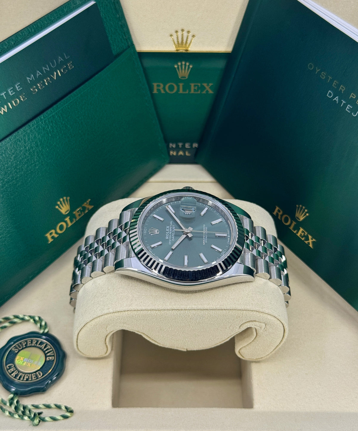 Rolex Datejust 41mm, Stainless Steel, Green, Jubilee, Ref# 126334-0028, dated 2026