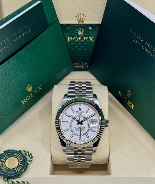 Rolex Sky-Dweller 42mm, 18k WG & Stainless Steel, White, Jubilee, Ref# 336934-0004, dated 2026