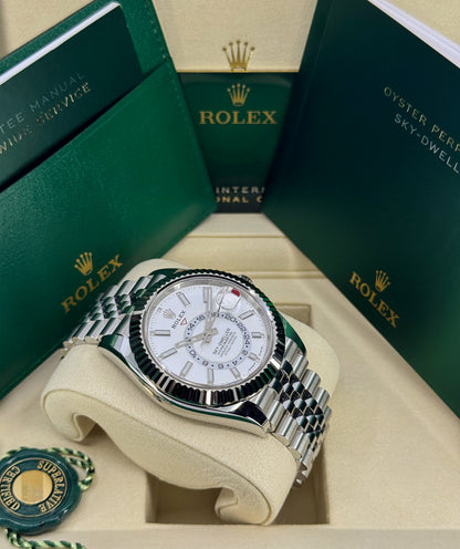 Rolex Sky-Dweller 42mm, 18k WG & Stainless Steel, White, Jubilee, Ref# 336934-0004, dated 2026