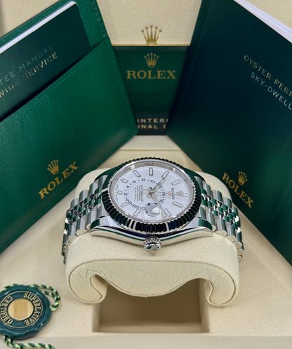 Rolex Sky-Dweller 42mm, 18k WG & Stainless Steel, White, Jubilee, Ref# 336934-0004, dated 2026