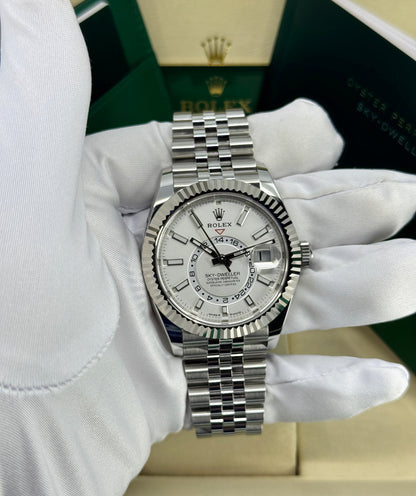 Rolex Sky-Dweller 42mm, 18k WG & Stainless Steel, White, Jubilee, Ref# 336934-0004, dated 2026