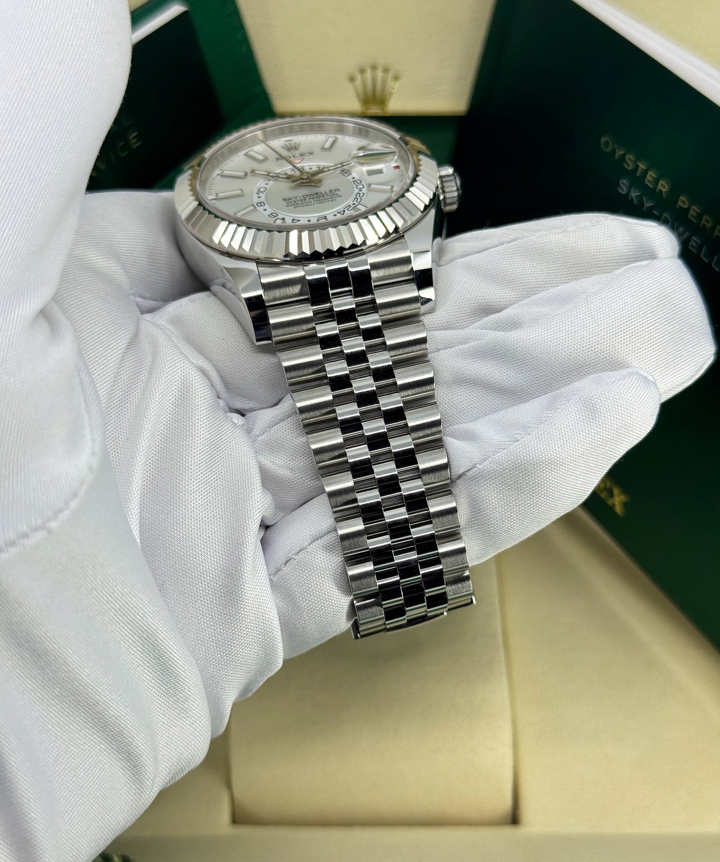 Rolex Sky-Dweller 42mm, 18k WG & Stainless Steel, White, Jubilee, Ref# 336934-0004, dated 2026