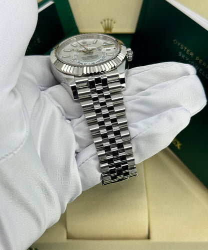 Rolex Sky-Dweller 42mm, 18k WG & Stainless Steel, White, Jubilee, Ref# 336934-0004, dated 2026
