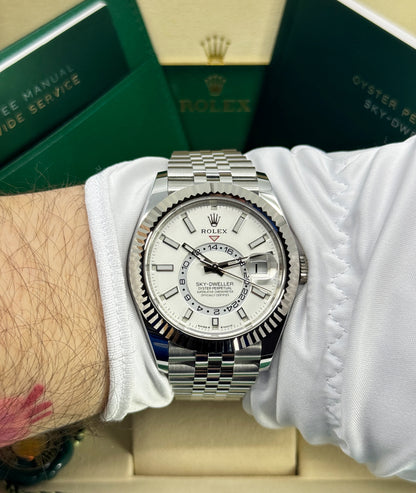 Rolex Sky-Dweller 42mm, 18k WG & Stainless Steel, White, Jubilee, Ref# 336934-0004, dated 2026