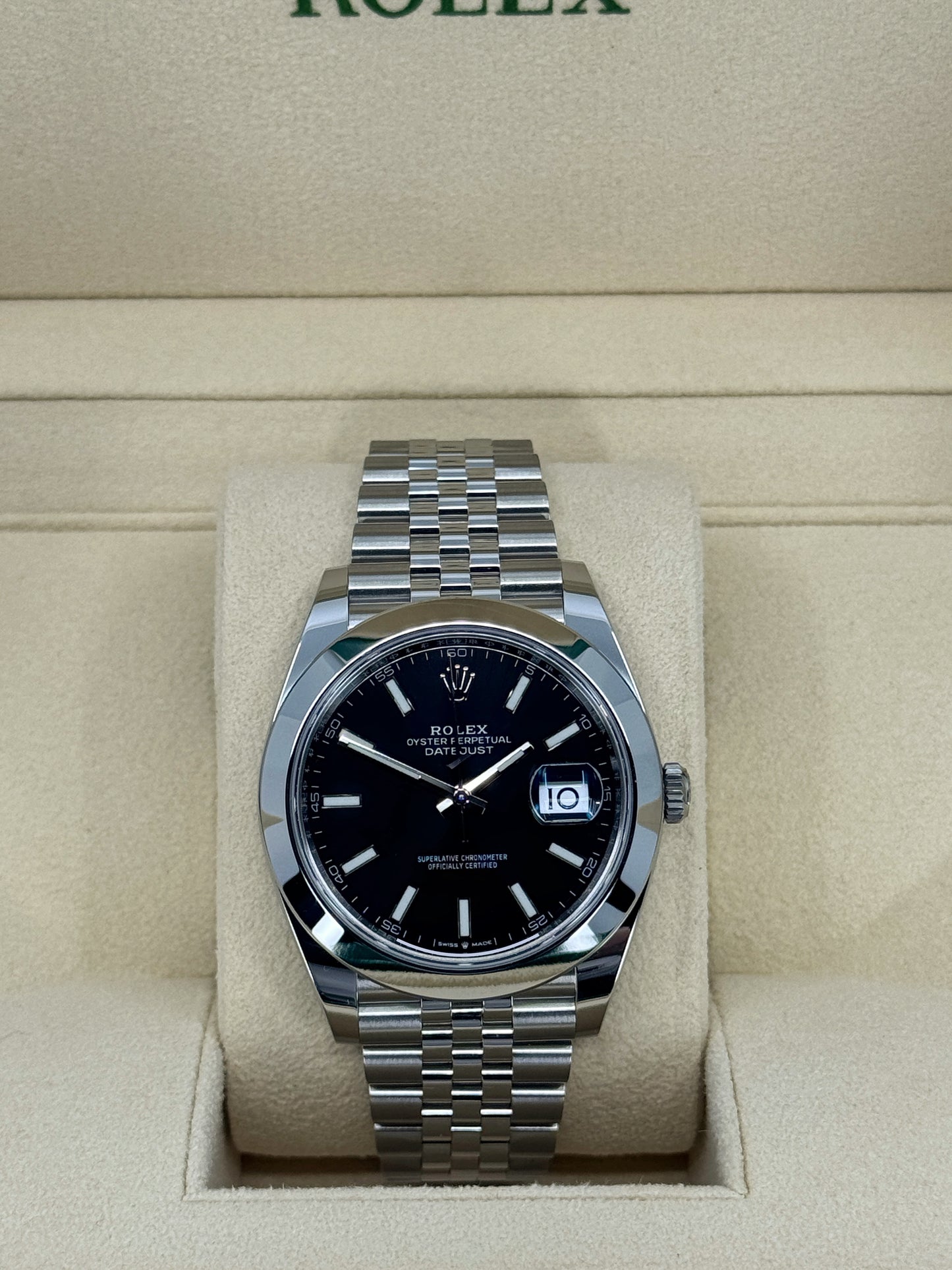 Pre-owned Rolex Datejust 41mm, Stainless Steel, Black, Jubilee, Ref# 126300-0012, dated 2023