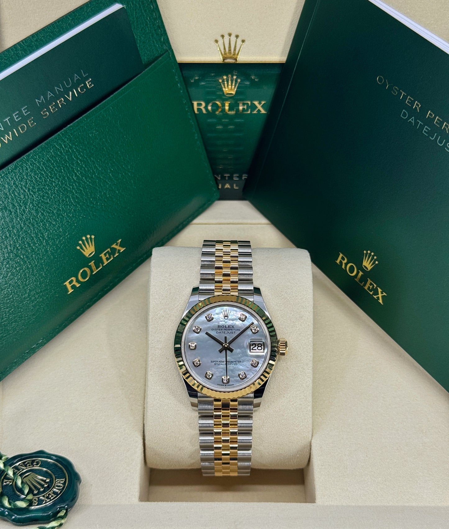 Rolex Datejust 31mm, 18k YG & Stainless Steel, Mother of Pearl Diamond, Jubilee, Ref# 278273-0028, dated 2026