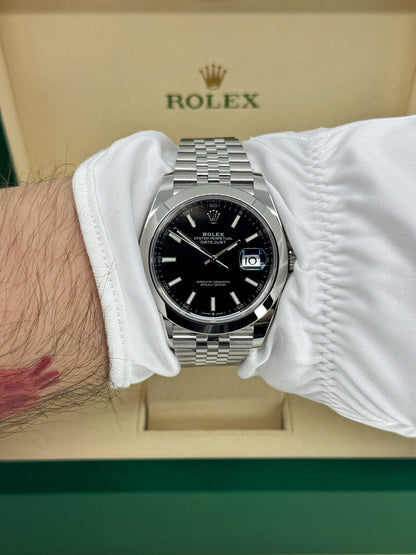 Pre-owned Rolex Datejust 41mm, Stainless Steel, Black, Jubilee, Ref# 126300-0012, dated 2023