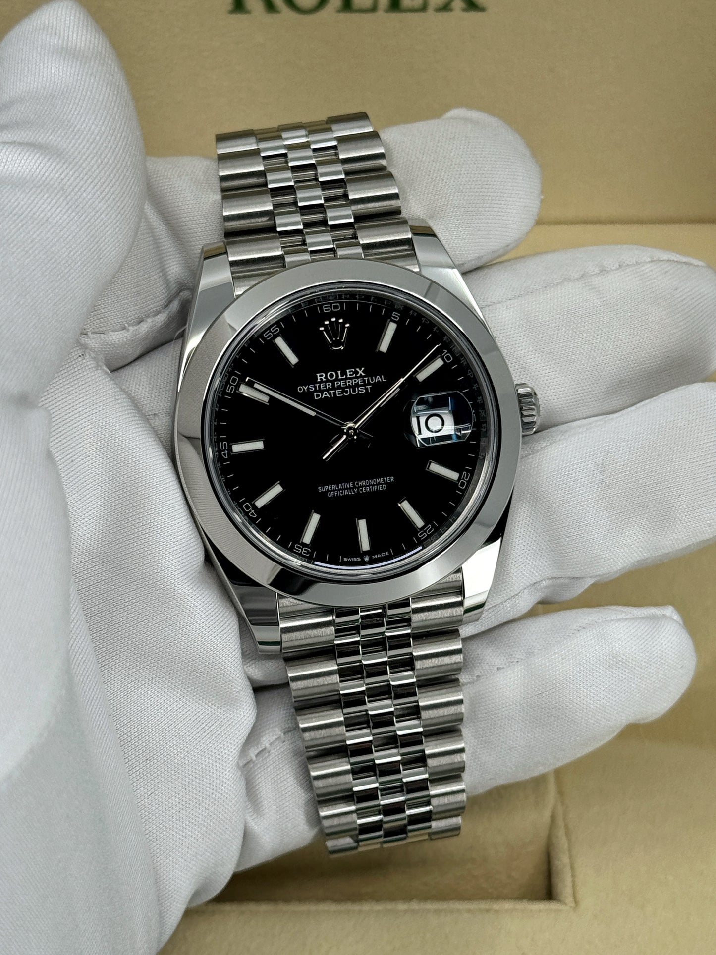 Pre-owned Rolex Datejust 41mm, Stainless Steel, Black, Jubilee, Ref# 126300-0012, dated 2023