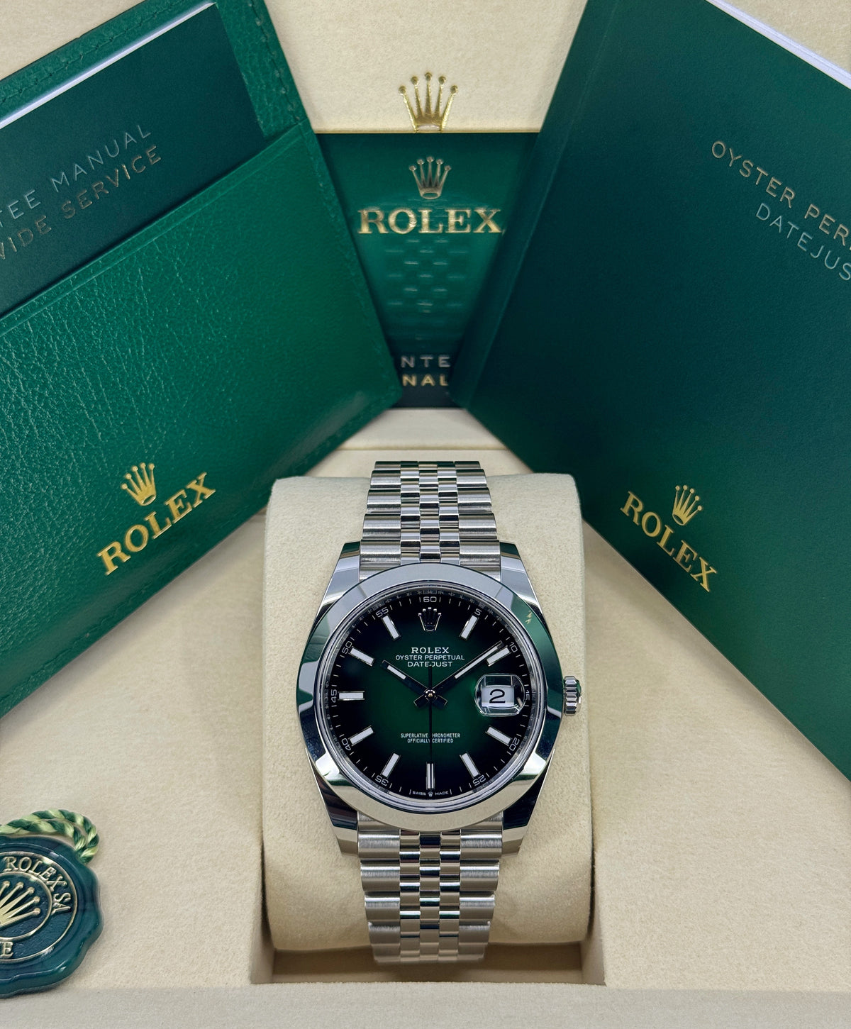 Rolex Datejust 41mm, Stainless Steel, Green Ombré, Jubilee, Ref# 126300-0026, dated 2026