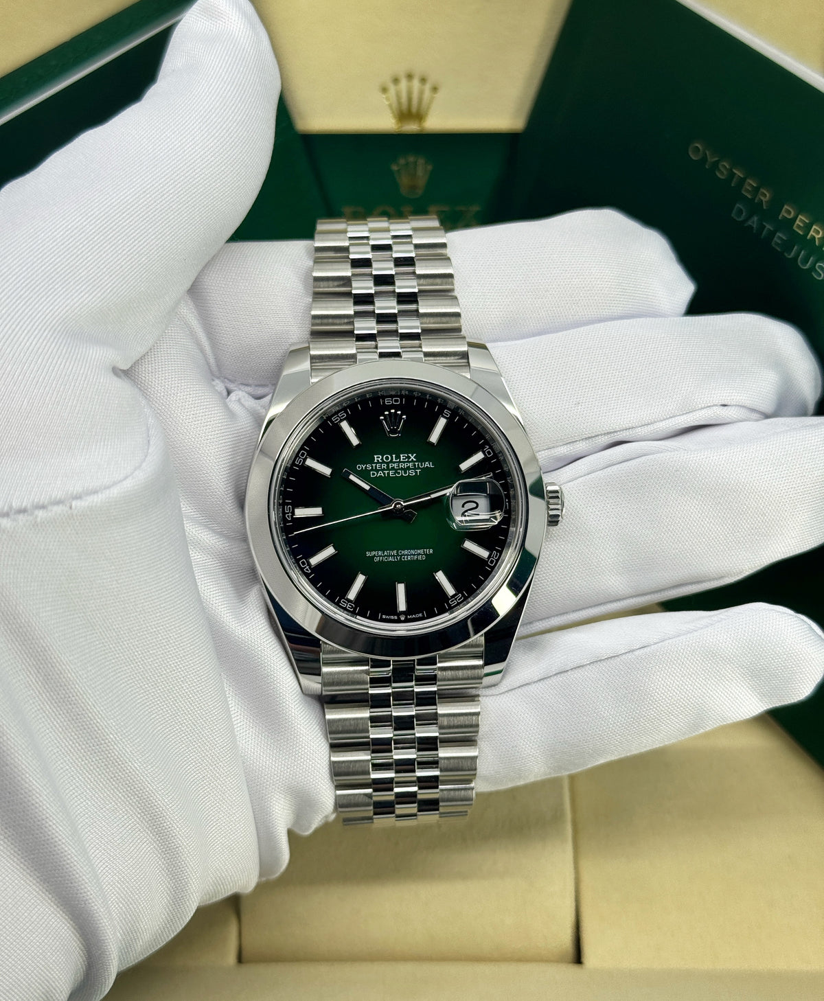 Rolex Datejust 41mm, Stainless Steel, Green Ombré, Jubilee, Ref# 126300-0026, dated 2026