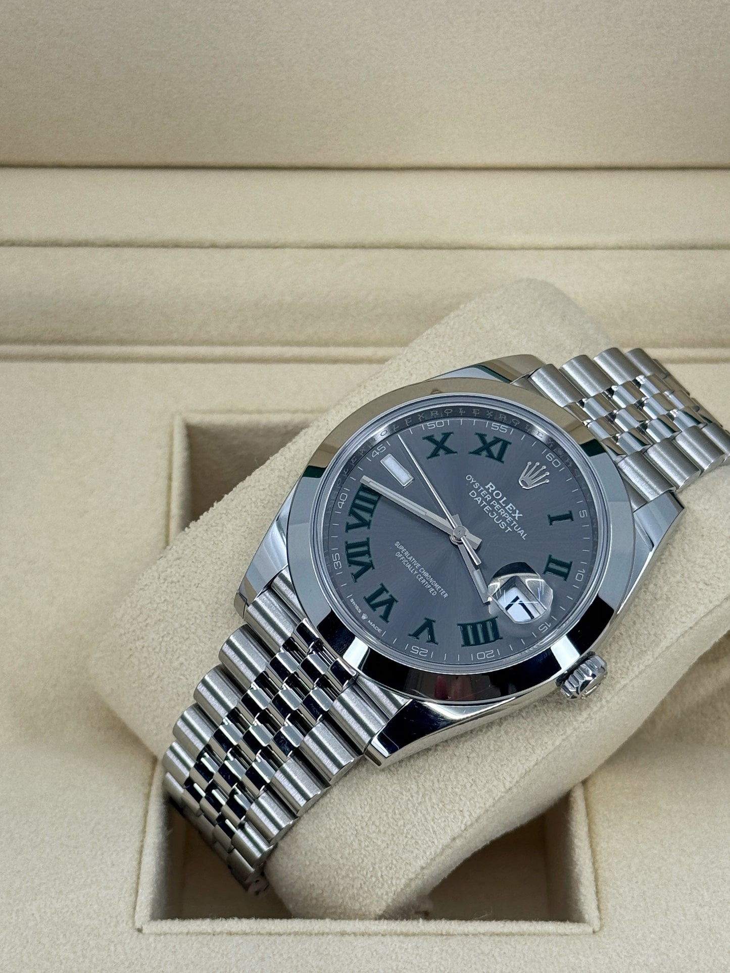 Pre-owned Rolex Datejust 41mm, Stainless Steel, Wimbledon, Slate, Jubilee, Ref# 126300-0014, dated 2023