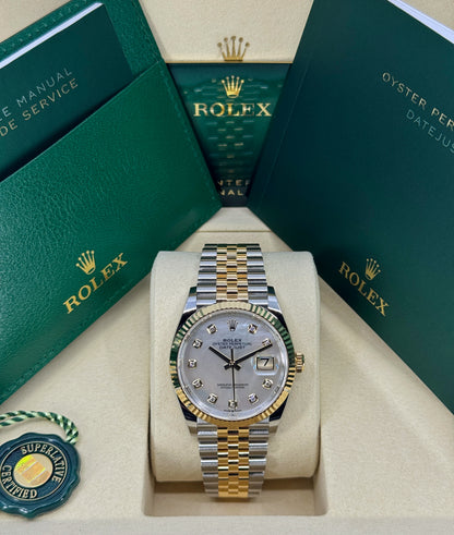 Rolex Datejust 36mm, 18k YG & Stainless Steel, Mother of Pearl Diamond, Jubilee, Ref# 126233-0023, dated 2026