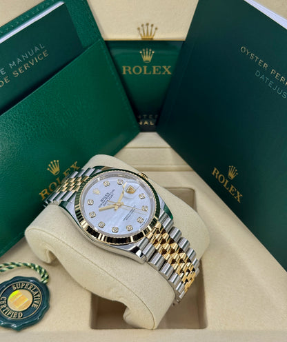 Rolex Datejust 36mm, 18k YG & Stainless Steel, Mother of Pearl Diamond, Jubilee, Ref# 126233-0023, dated 2026