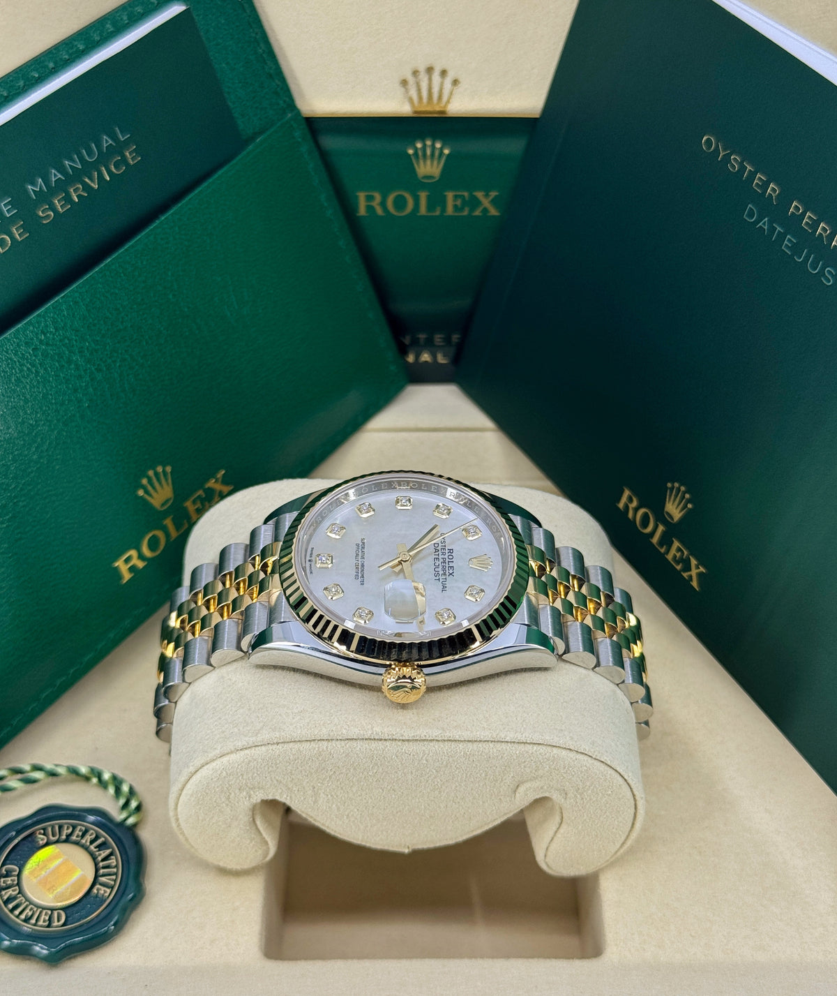 Rolex Datejust 36mm, 18k YG & Stainless Steel, Mother of Pearl Diamond, Jubilee, Ref# 126233-0023, dated 2026