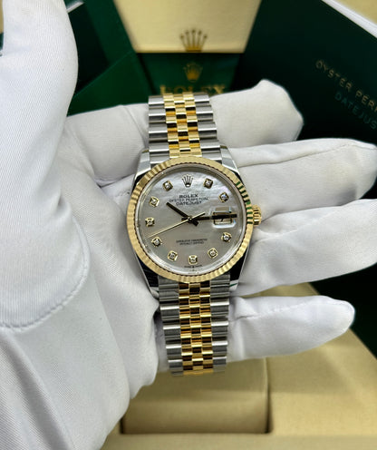 Rolex Datejust 36mm, 18k YG & Stainless Steel, Mother of Pearl Diamond, Jubilee, Ref# 126233-0023, dated 2026