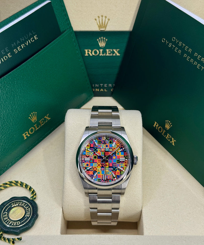 Rolex Oyster Perpetual 36mm multicoloured Jubilee motif dial, Ref. 126000-0016