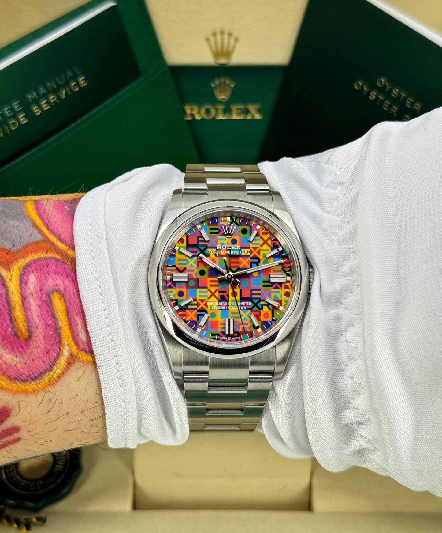 Rolex Oyster Perpetual 36mm, Stainless Steel, Multicoloured, Jubilee Motif, Ref# 126000-0016, dated 2026