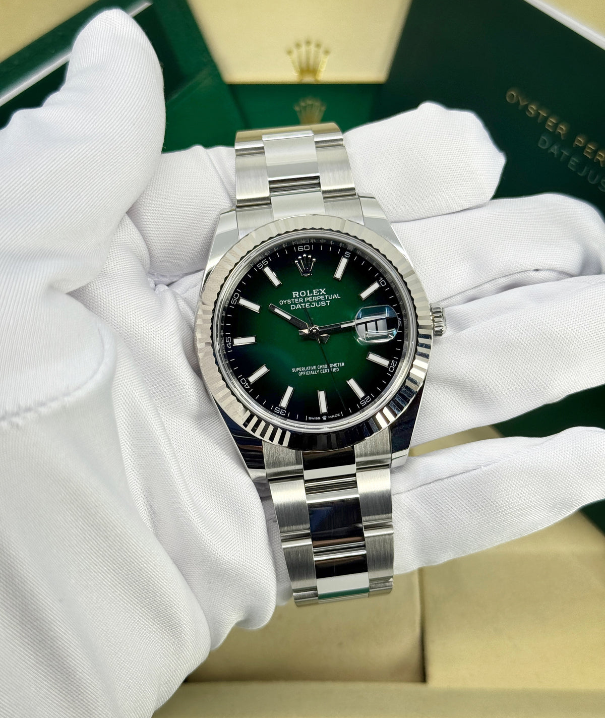 Rolex Datejust 41mm, Stainless Steel, Green Ombré, Oyster, Ref# 126334-0033, dated 2026