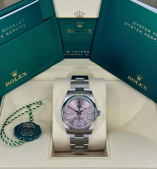 Rolex Oyster Perpetual 34mm, Stainless Steel, Pink, Ref# 124200-0004, dated 2025