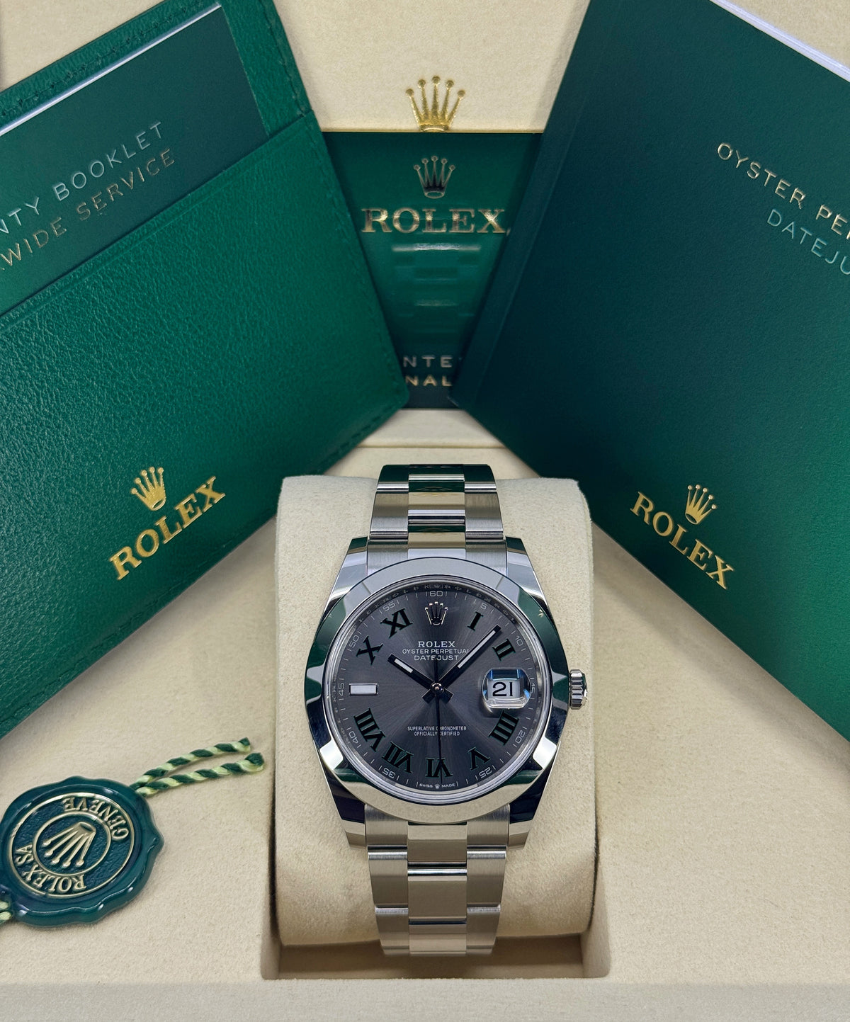 Rolex Datejust 41mm, Stainless Steel, Wimbledon, Slate, Oyster, Ref# 126300-0013, dated 2026