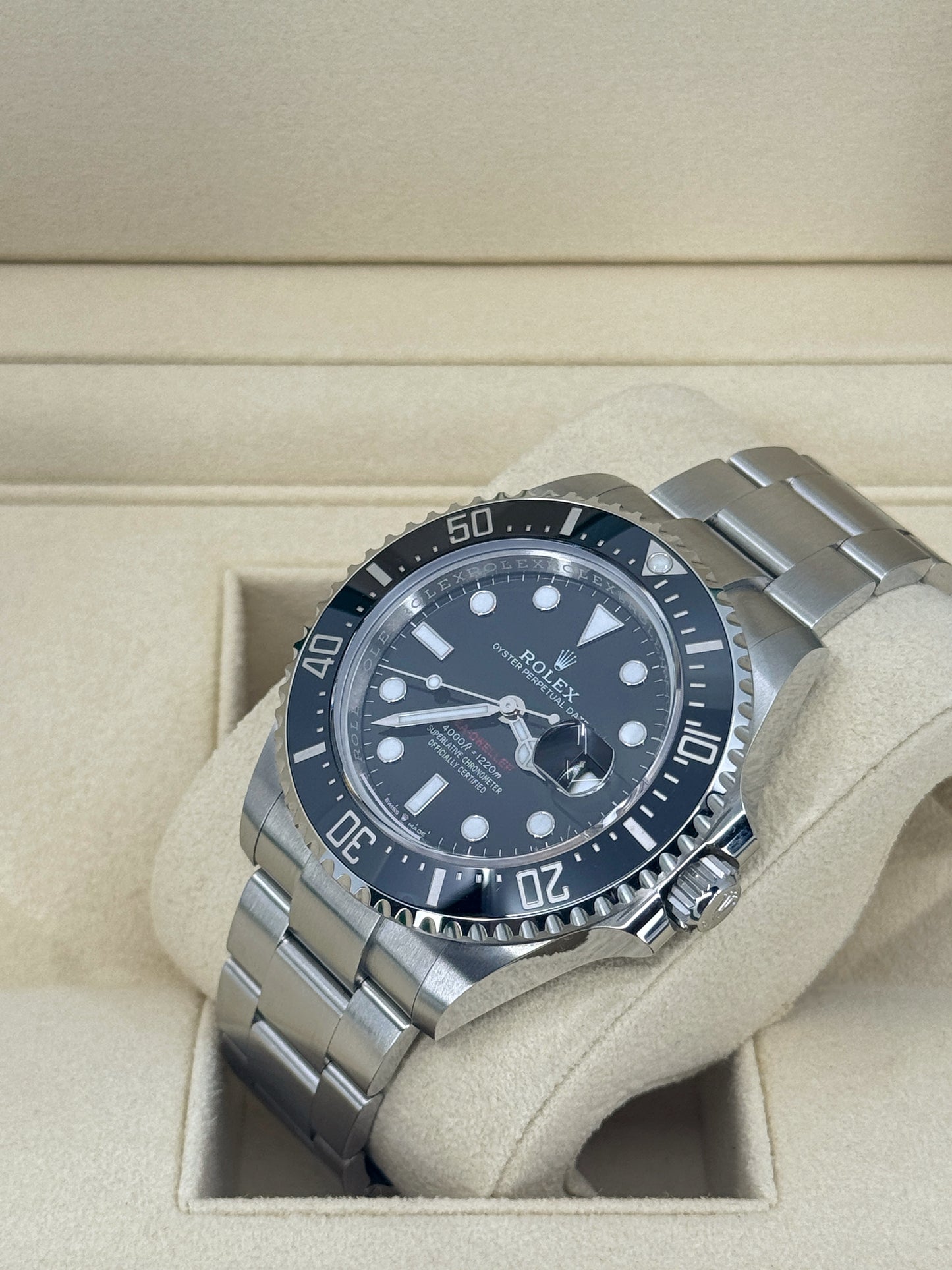 Pre-owned Rolex Sea-Dweller 43mm, Stainless Steel, Red Letters, Black, Ref# 126600, dated 2024