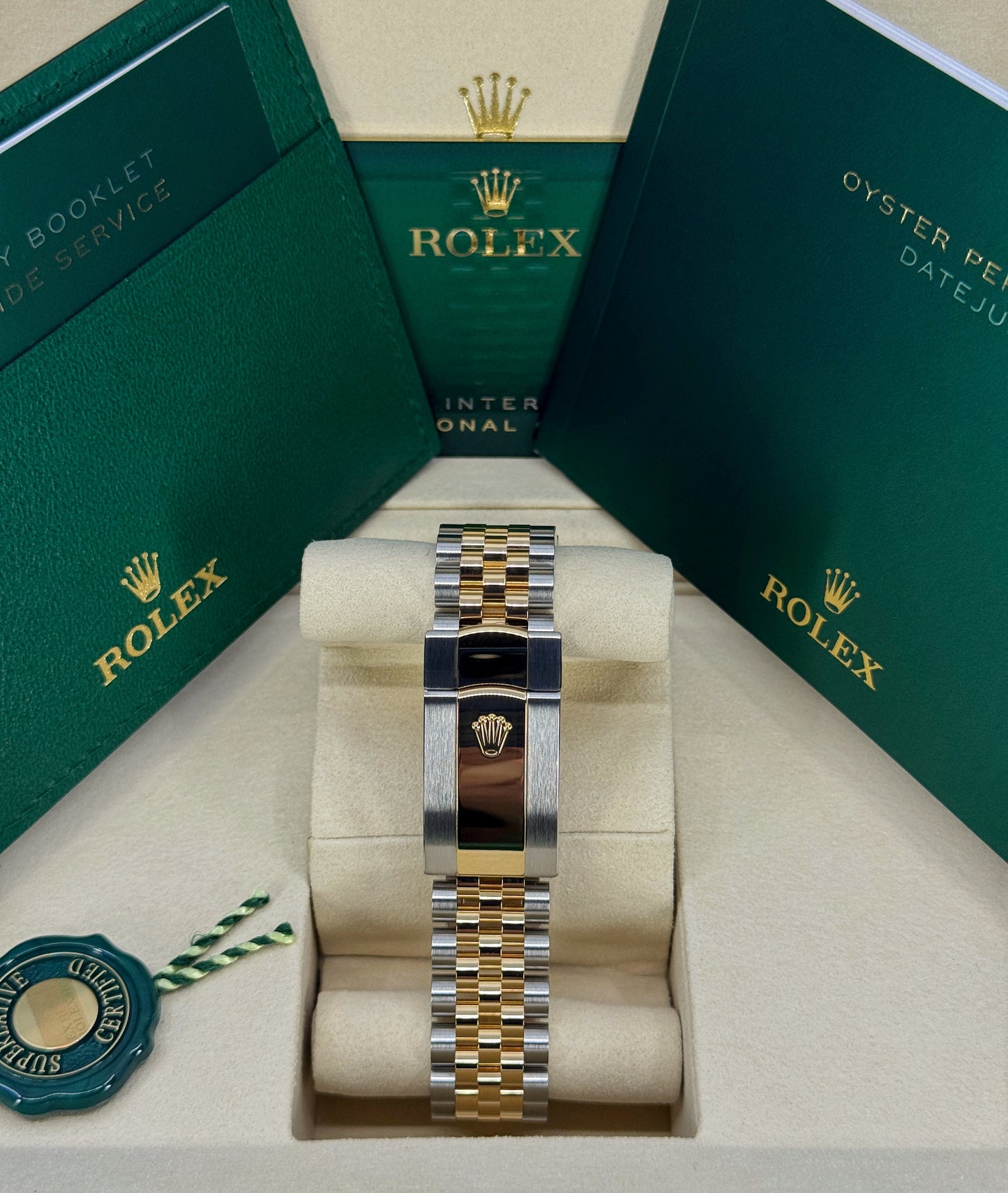 Rolex Datejust 36mm, 18k YG & Stainless Steel, Olive Green Roman Diamond, Jubilee, Ref# 126233-0049, dated 2026