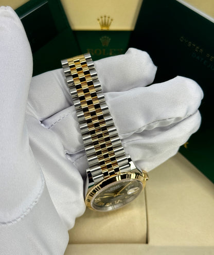 Rolex Datejust 36mm, 18k YG & Stainless Steel, Olive Green Roman Diamond, Jubilee, Ref# 126233-0049, dated 2026