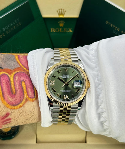 Rolex Datejust 36mm, 18k YG & Stainless Steel, Olive Green Roman Diamond, Jubilee, Ref# 126233-0049, dated 2026
