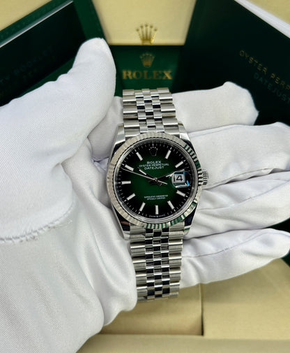 Rolex Datejust 36mm, Stainless Steel, Green Ombré, Jubilee, Ref# 126234-0059, dated 2026