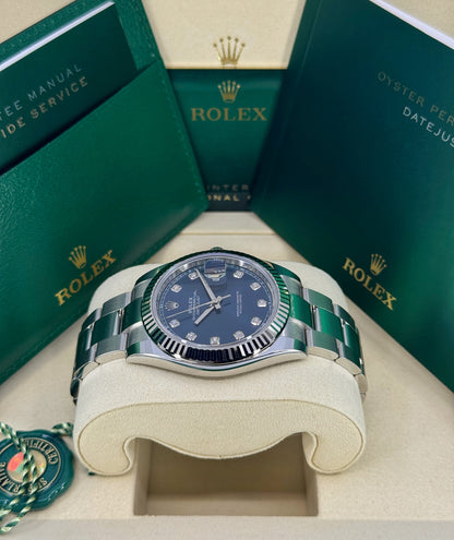 Rolex Datejust 41mm, Stainless Steel, Blue Diamond, Oyster, Ref# 126334-0015, dated 2026