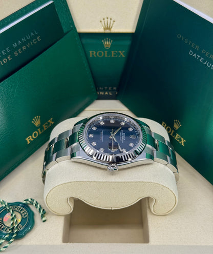 Rolex Datejust 41mm, Stainless Steel, Blue Diamond, Oyster, Ref# 126334-0015, dated 2026