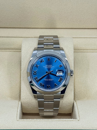 Pre-owned Rolex Datejust 41mm, Stainless Steel, Blue Roman, Oyster, Ref# 126300-0017, dated 2024