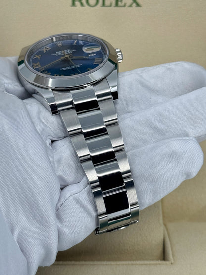 Pre-owned Rolex Datejust 41mm, Stainless Steel, Blue Roman, Oyster, Ref# 126300-0017, dated 2024