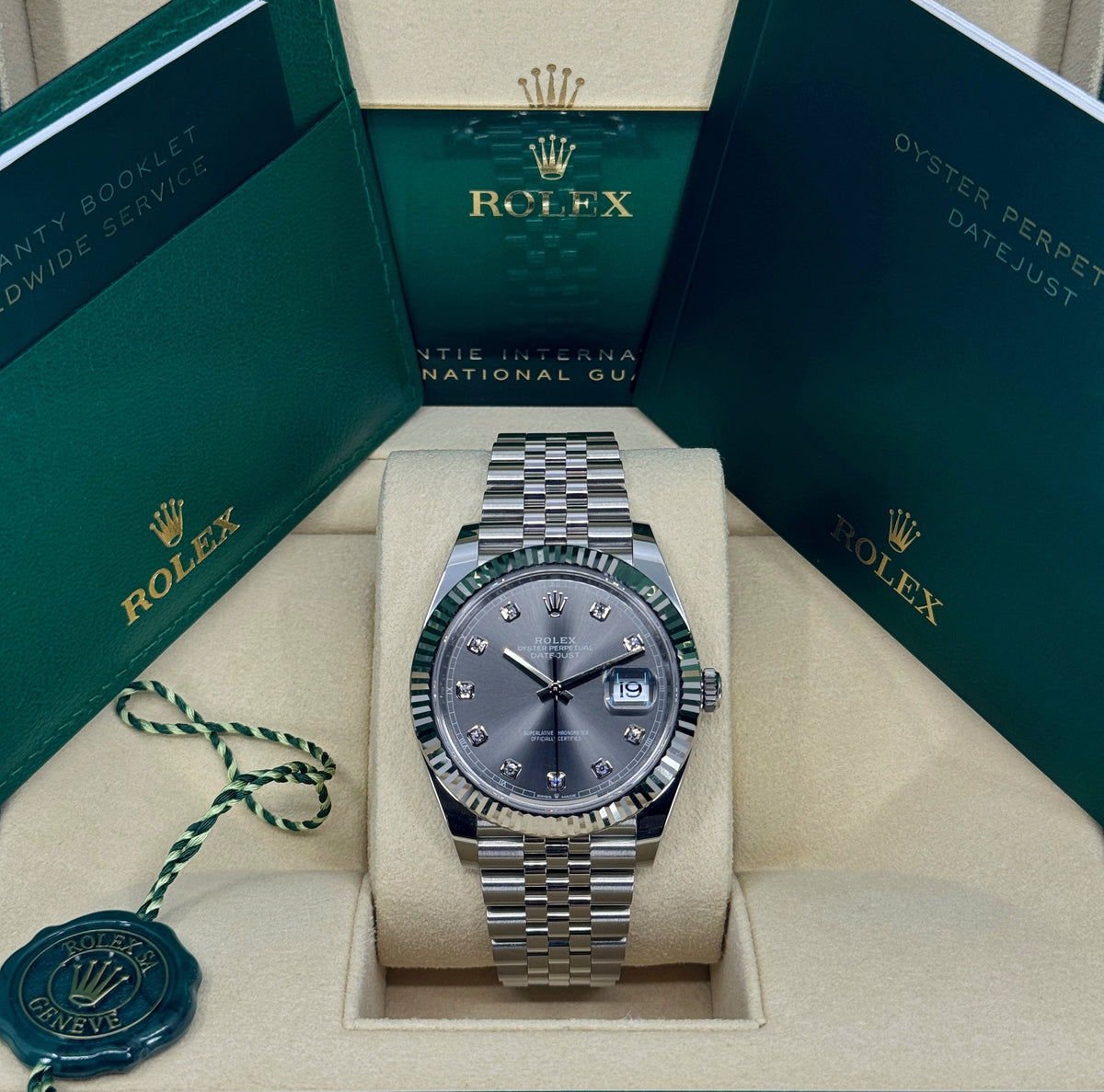 Rolex Datejust 41mm, Stainless Steel, Rhodium Diamond, Jubilee, Ref# 126334-0006, dated 2026