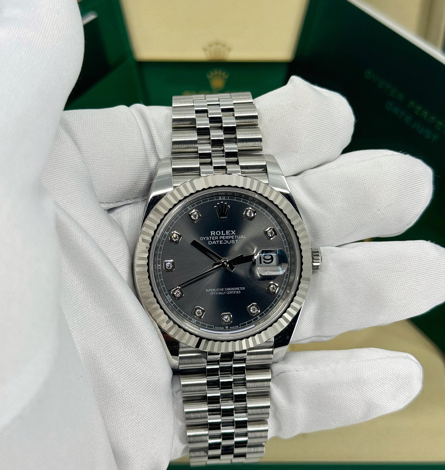Rolex Datejust 41mm, Stainless Steel, Rhodium Diamond, Jubilee, Ref# 126334-0006, dated 2025