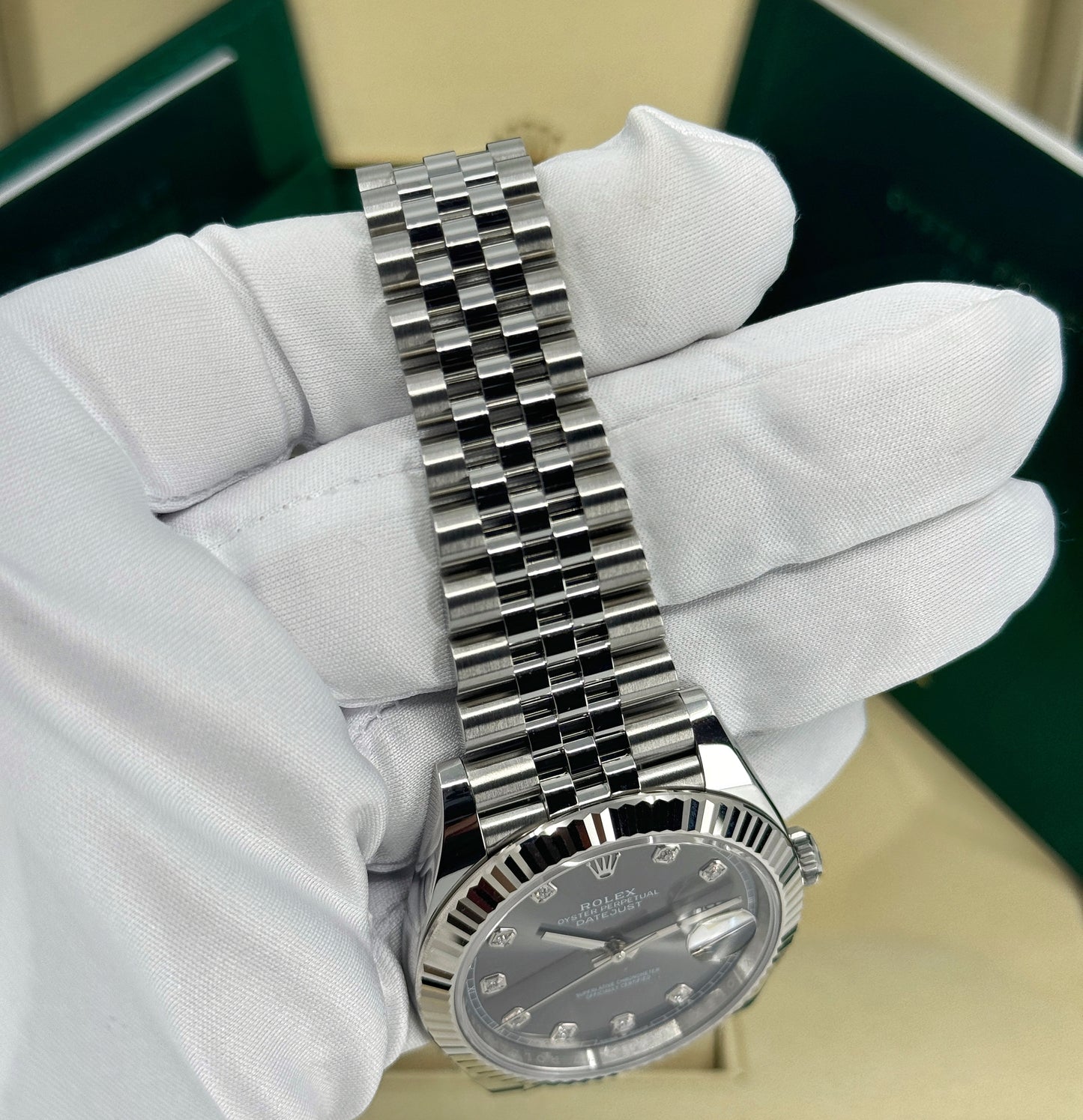 Rolex Datejust 41mm, Stainless Steel, Rhodium Diamond, Jubilee, Ref# 126334-0006, dated 2025
