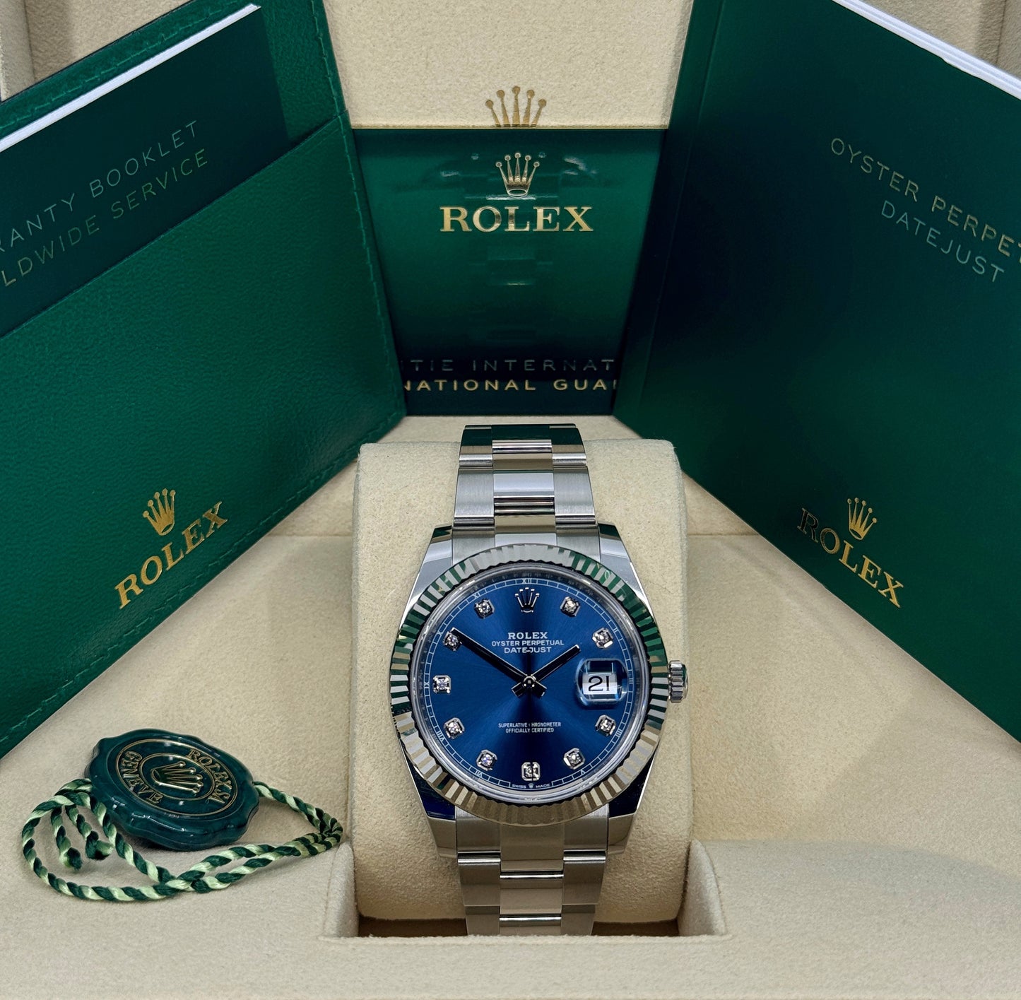 Rolex Datejust 41mm, Stainless Steel, Blue Diamond, Oyster, Ref# 126334-0015, dated 2025