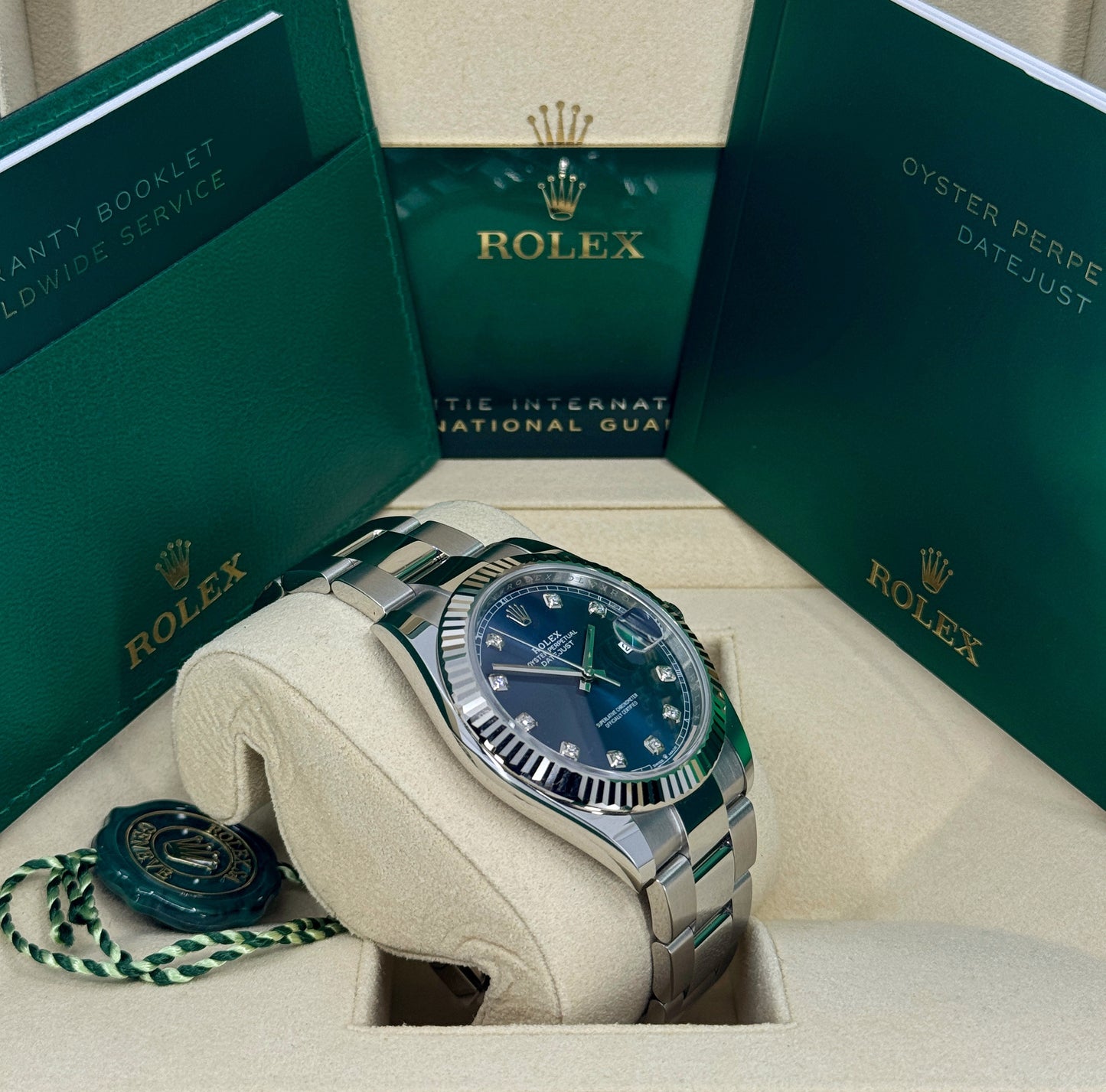 Rolex Datejust 41mm, Stainless Steel, Blue Diamond, Oyster, Ref# 126334-0015, dated 2025