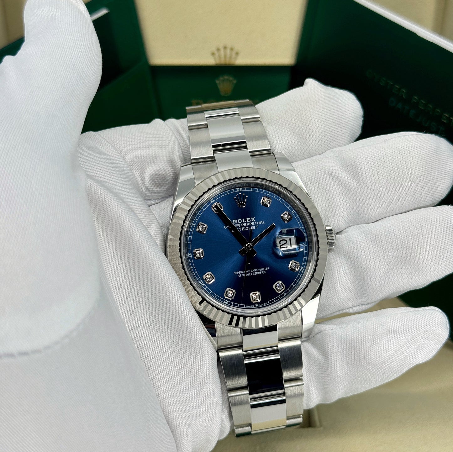 Rolex Datejust 41mm, Stainless Steel, Blue Diamond, Oyster, Ref# 126334-0015, dated 2025