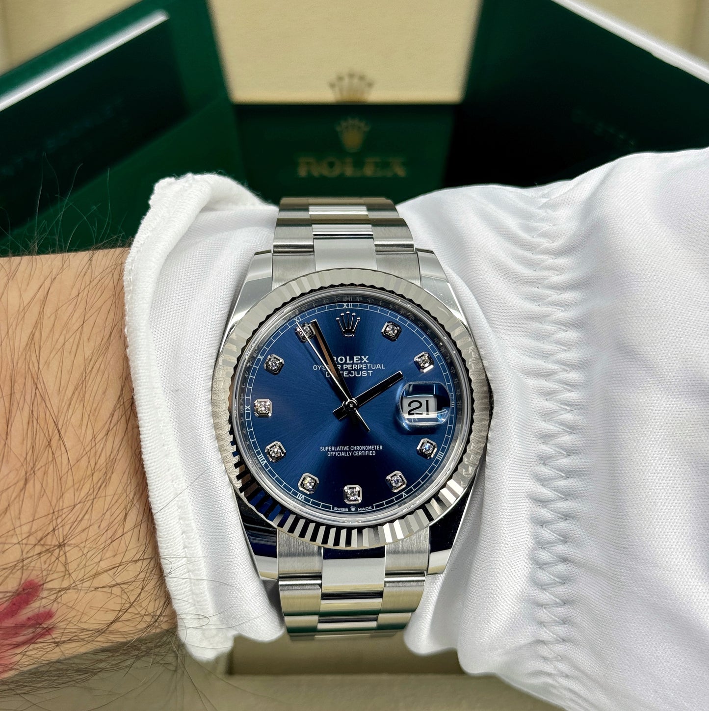 Rolex Datejust 41mm, Stainless Steel, Blue Diamond, Oyster, Ref# 126334-0015, dated 2025